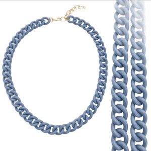 Statement Enamel Curb Chain Necklace - Blue